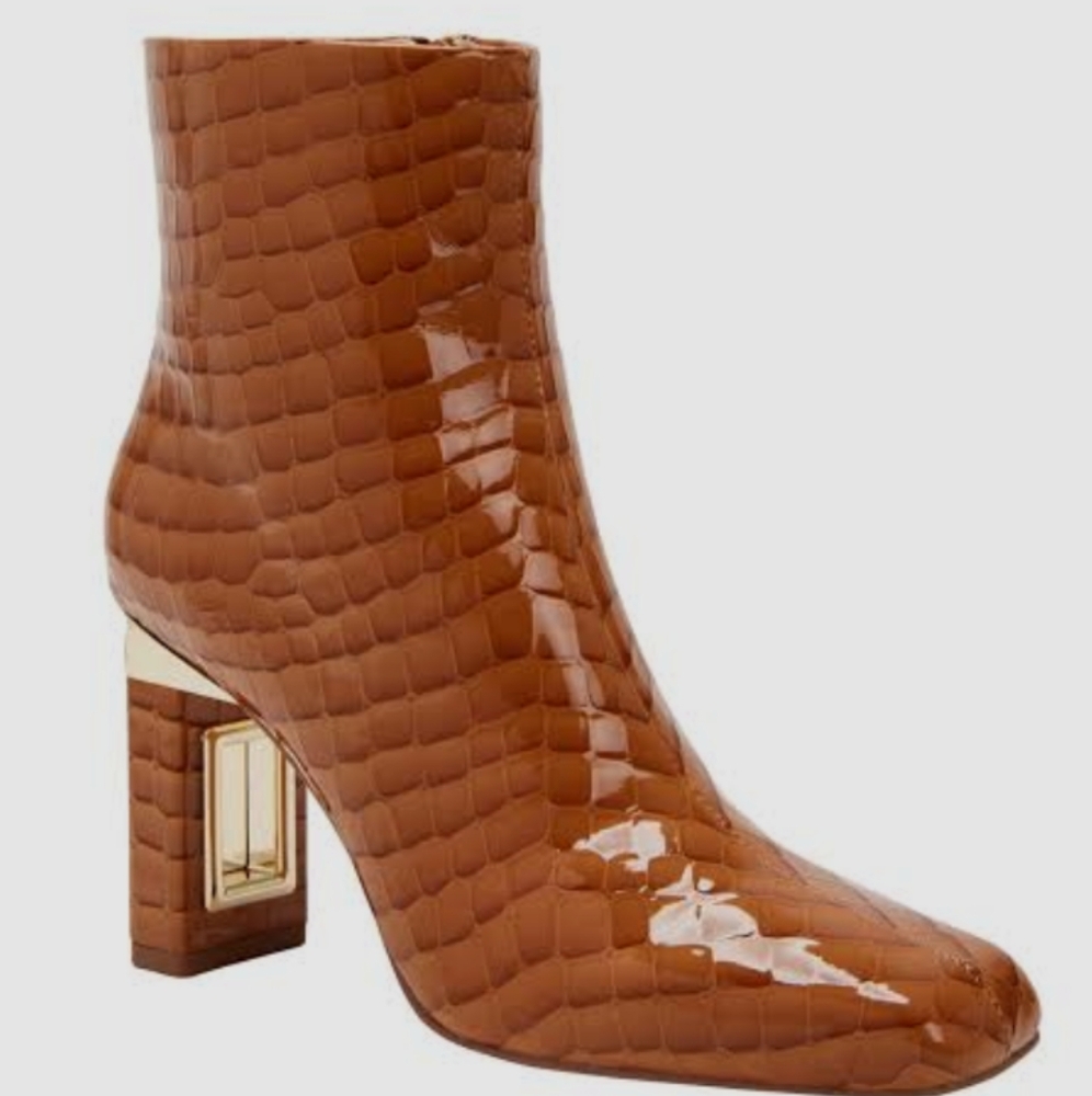 Katy Perry Hollow Healed Women's Tan Croc-Embossed Ankle Boots